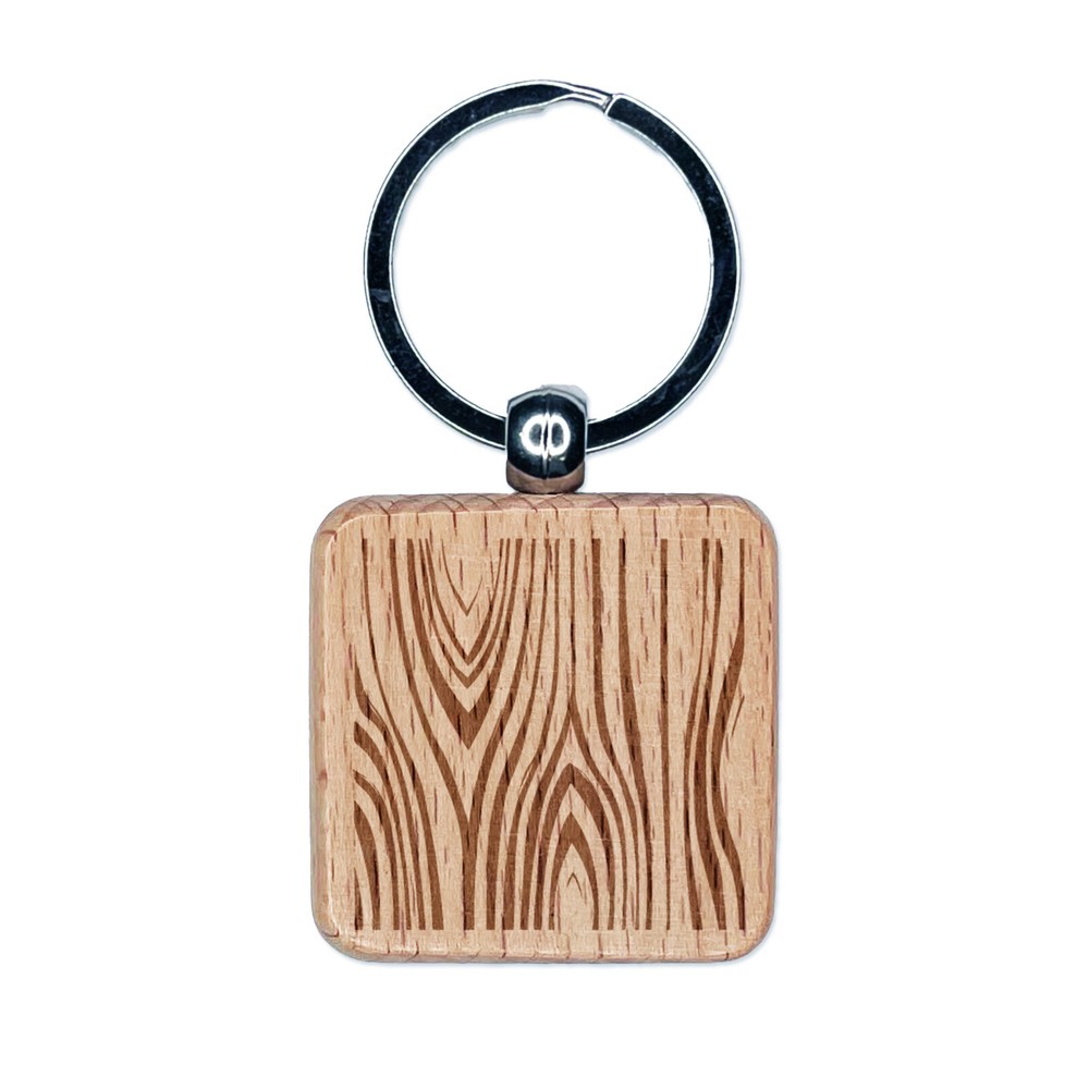 Wood Grain Engraved Square Keychain Tag with Natural Tree Design