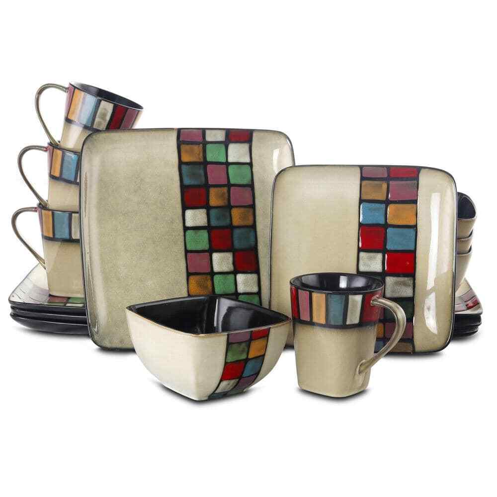 Color Melange 16-Piece Contemporary Glaze Stoneware Dinnerware Set (Service for