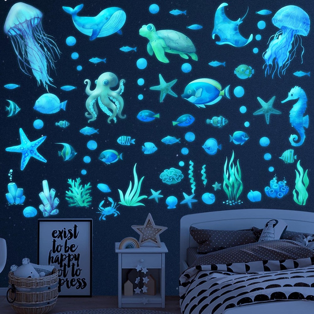 Ocean Fish Wall Decals,Glow in The Dark Under The Sea Wall Decals Sea Life An...