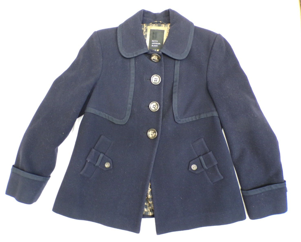 Betty Jackson Black Pea Coat UK12 Dark Blue Wool Cashmere Blend Short VGC #77