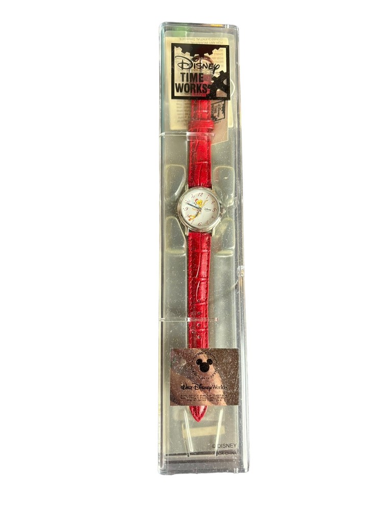 TINKERBELL WALT DISNEY TIME WORKS RED WATCH BAND NEW in Factory Case. Christmas