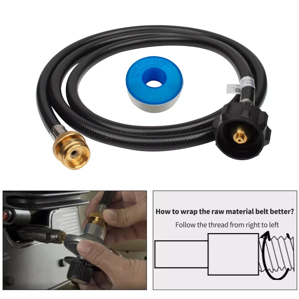 6FT Propane Adapter Hose LP Tank 1lb to 20lb Converter For QCC1 Type1 Gas Grill-