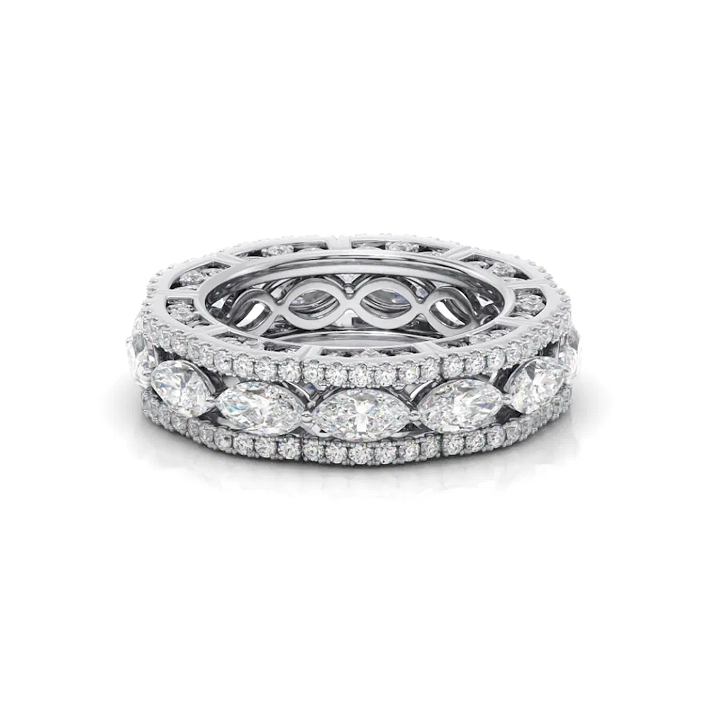 Diamond Eternity Band 4.25 Ct Marquise Lab Created 18K White Gold 6.6 mm E F VS