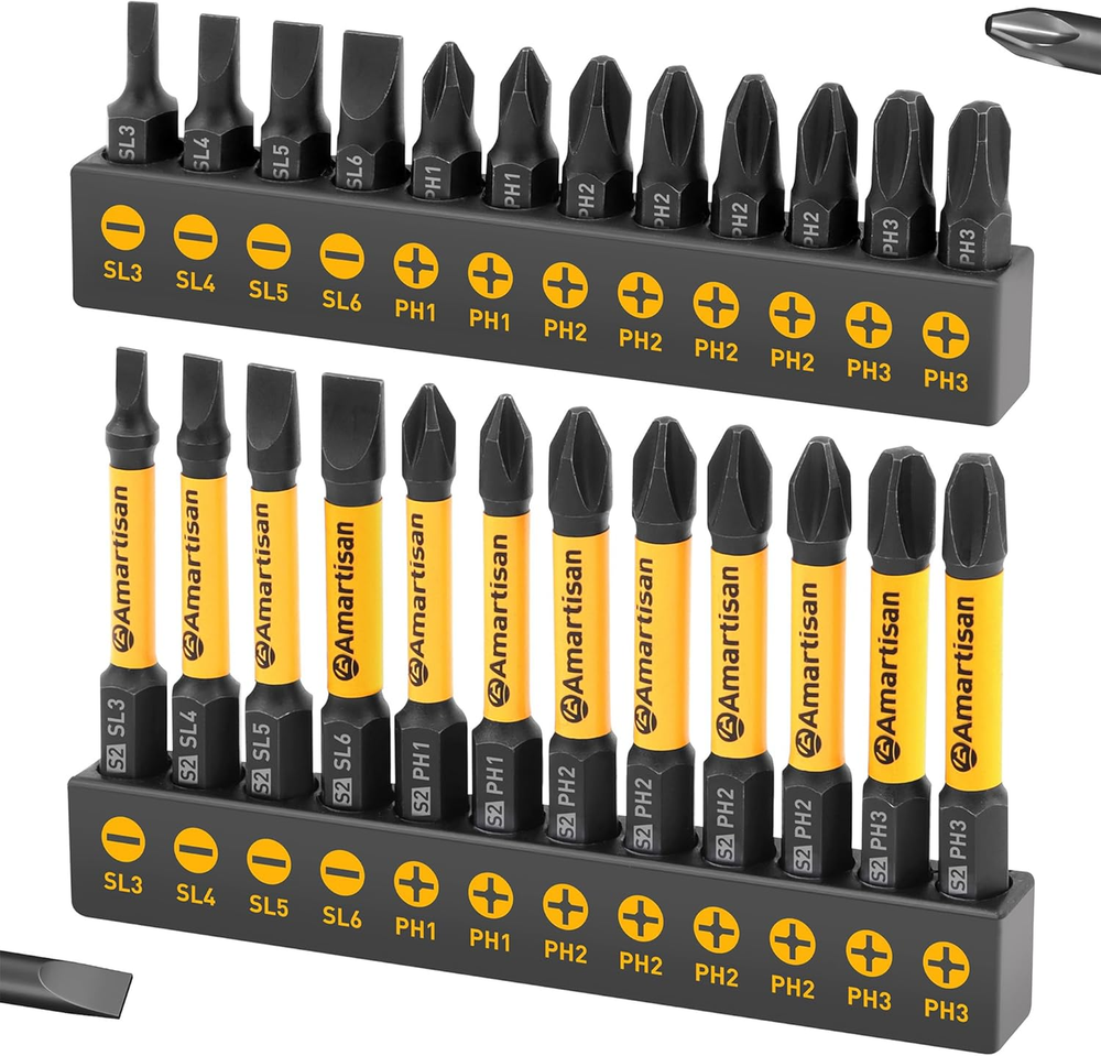 24-Piece Magnetic Screwdriver Bit Set with S2 Steel Slotted Phillips Tips
