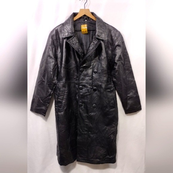 New Mens Patchwork Leather Trench Coat Size M Black Boho Retro Grunge Rockabilly