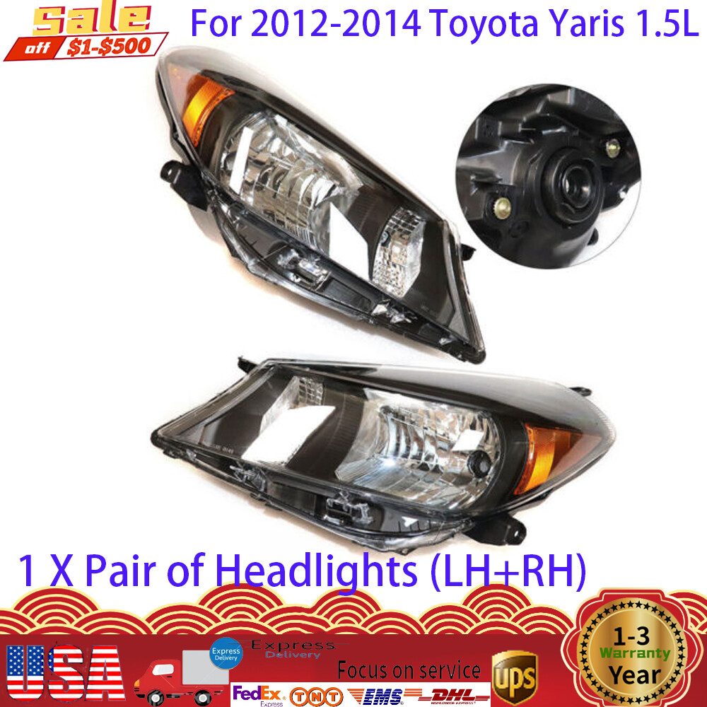 Left & Right For Toyota Yaris 2012 2013 2014 Hatchback Headlights Black Housing