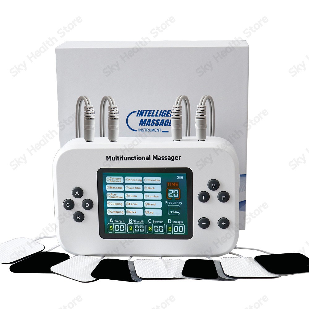 TENS/EMS 4-Channel Muscle Stimulator – 15 Modes, Rechargeable + 8/16 Electrodes