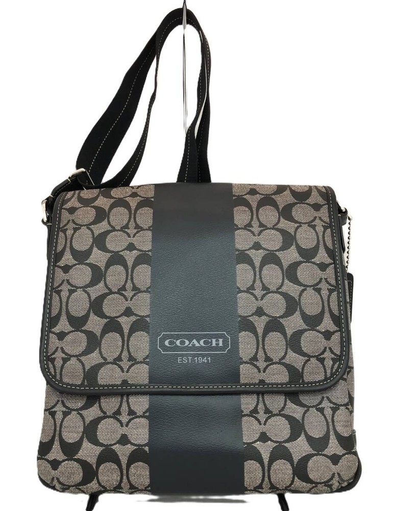 COACH Signature Shoulder Bag in Black Grey PVC Leather F70757 B8254