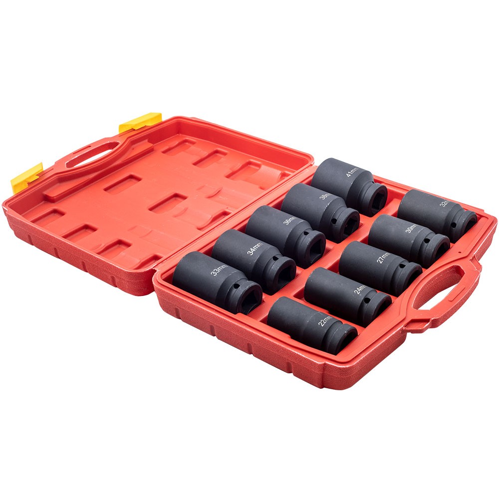 10pcs 3/4inch Drive Deep Impact Socket Set Metric 22-41mm 6-point Kit W/ Case