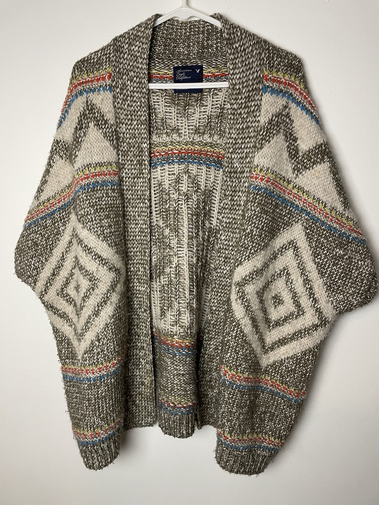 American Eagle Wool Alpaca Cardigan Women's Sz M Sweater Aztec Tribal Oversized