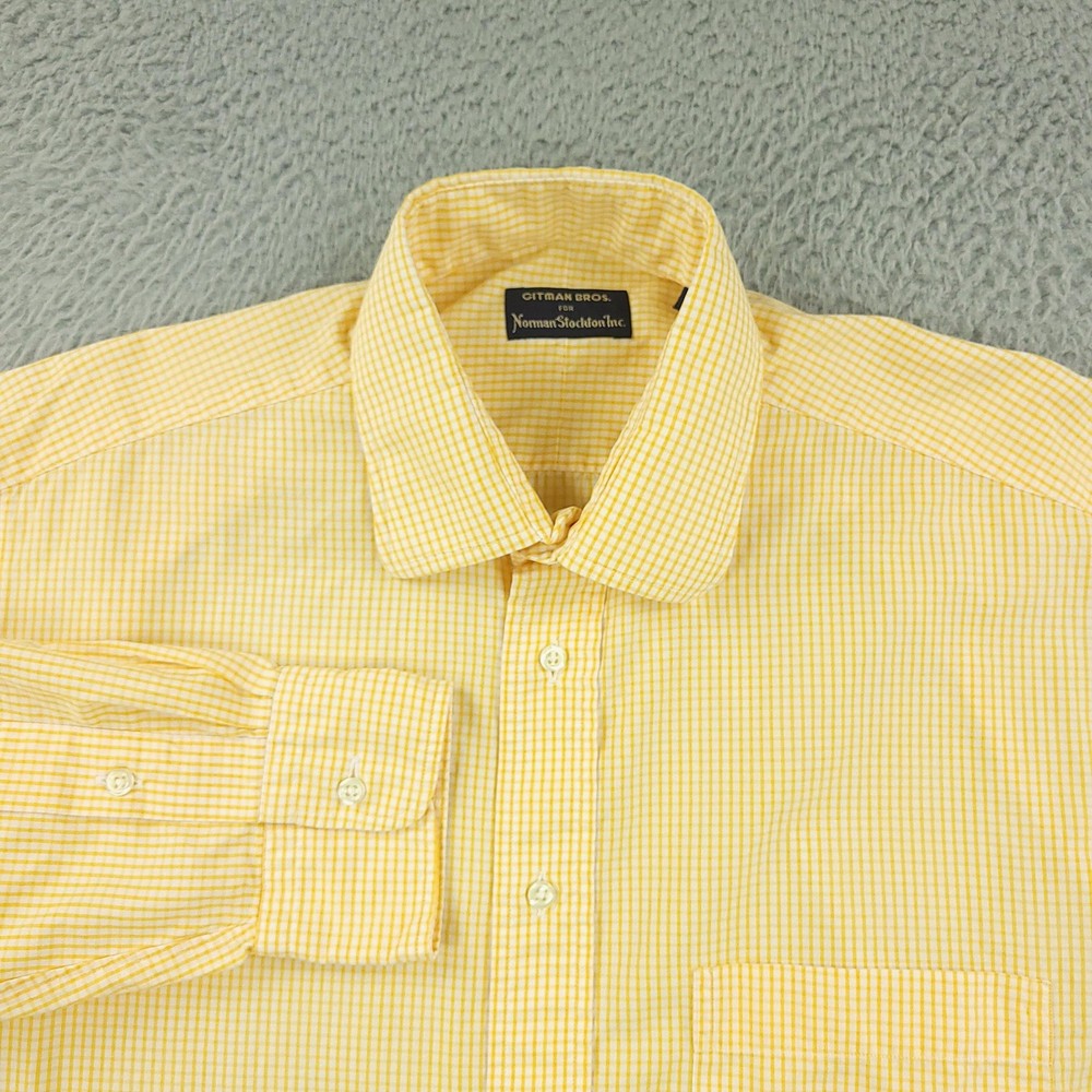 Gitman Bros Dress Shirt Mens 16 Yellow Gingham 100% Cotton Long Sleeve Made USA