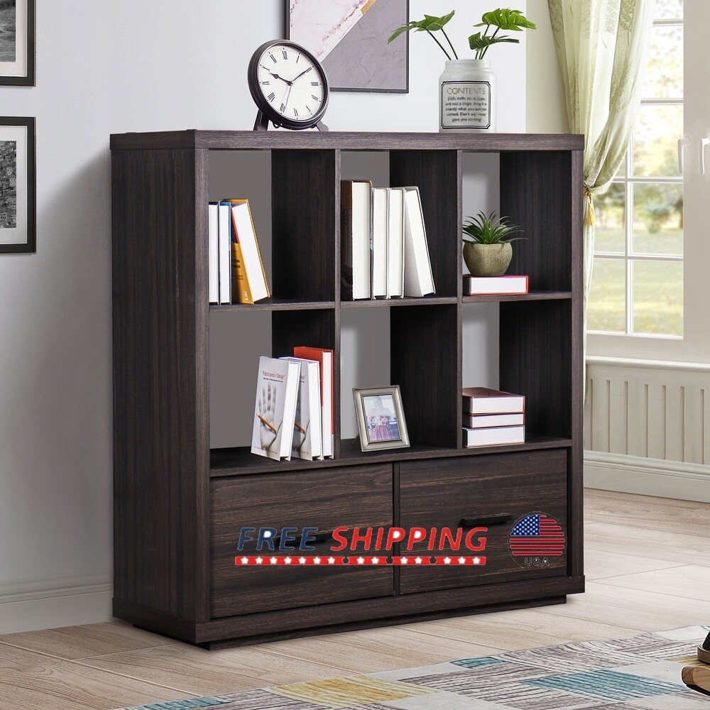 Steel 6-Cube Storage Organizer Bookcase with 2 Drawers Metal Home Decor
