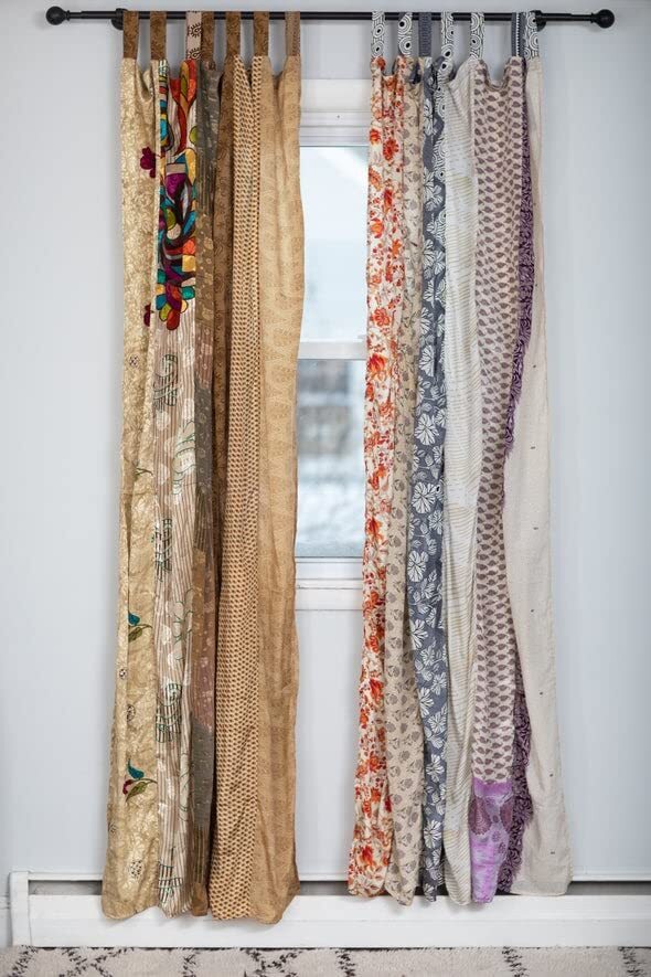 Rajbhoomi Sari Colorful Curtains Light-Filtering – Boho Curtains, Bed Canopy ...