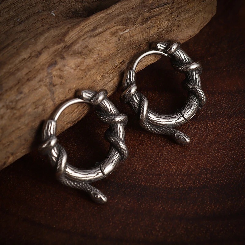 Vintage Hip Hop Punk 925 Sterling Silver Earrings for Men Women, Geometry Cuff