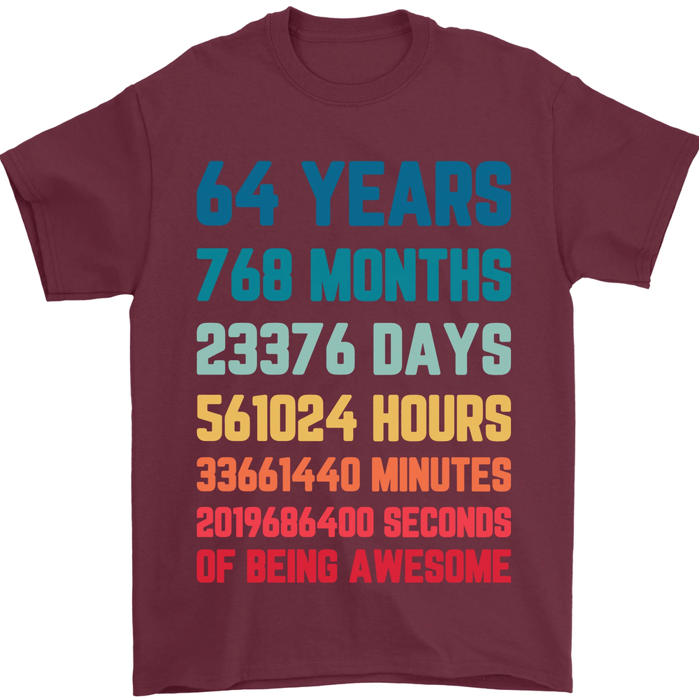 64th Birthday 64 Year Old Mens T-Shirt 100% Cotton