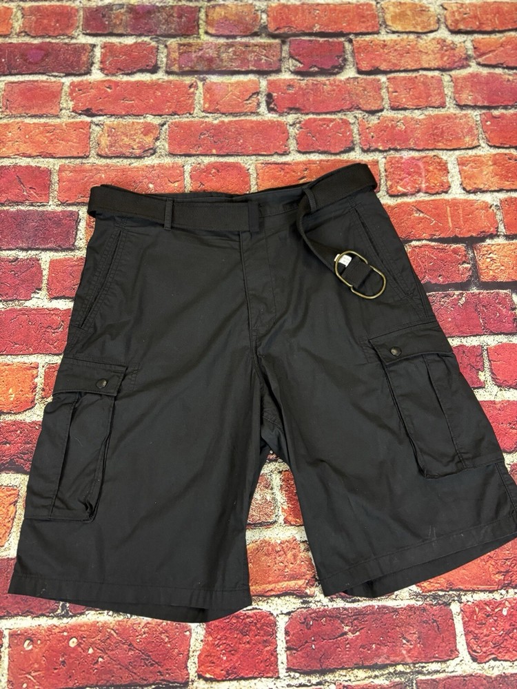 Levi's Black Cargo Chino Shorts with Canvas Belt Tag & measured Size 34