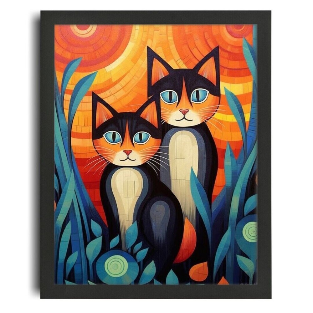 Cartoon Cats Wall Art Cute Cat Print Impressionist Artwork Home Decor Lounge Art