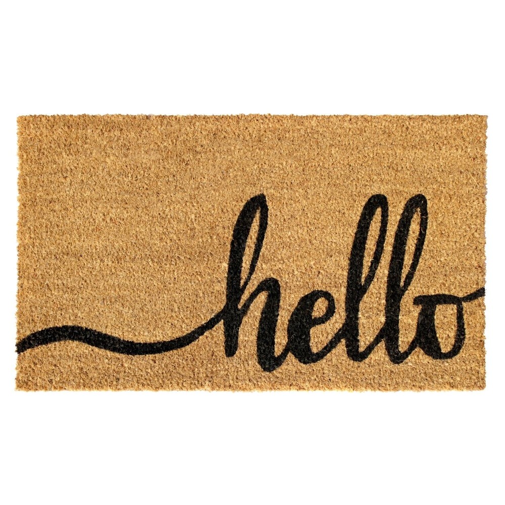 RugSmith Black Machine Tufted Natural Hello Doormat, 18