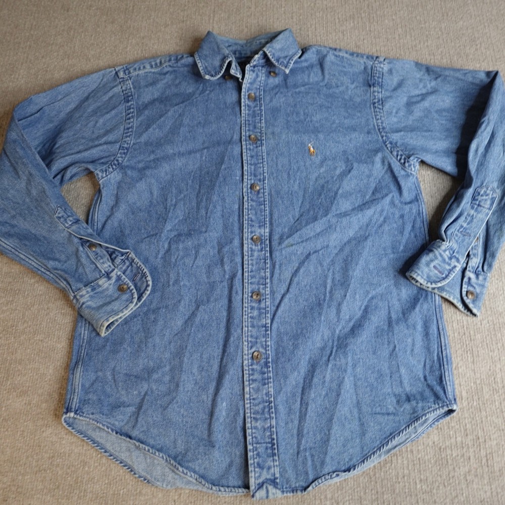 Vintage Polo Ralph Lauren Womens Shirt 4 Blue Denim Embroidered Button Down