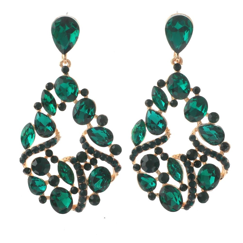 Gold-Tone Rhinestone Drop Earrings with Crystal Accents ER2529-EME