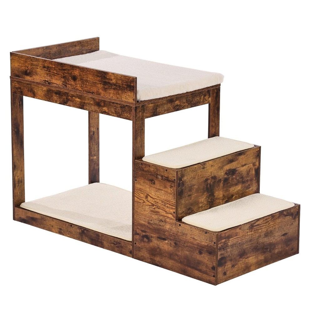 Pet Bunk Bed with Stairs, Dog/Cat Window Perch for High Beds and Couches, Medium