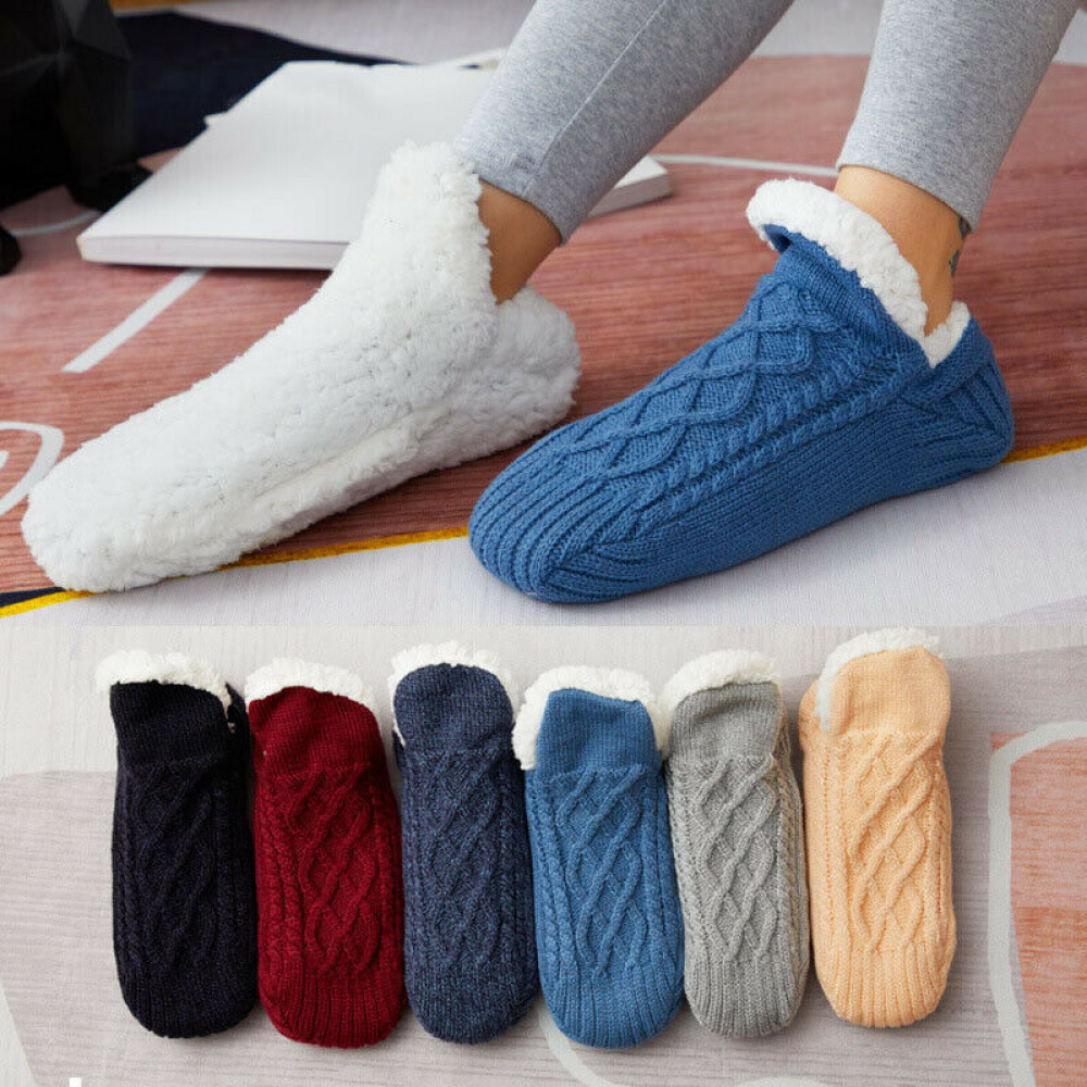 Women Men Winter Knit Thicken Fleece Lined Indoor Socks Warm Fuzzy Slipper Socks