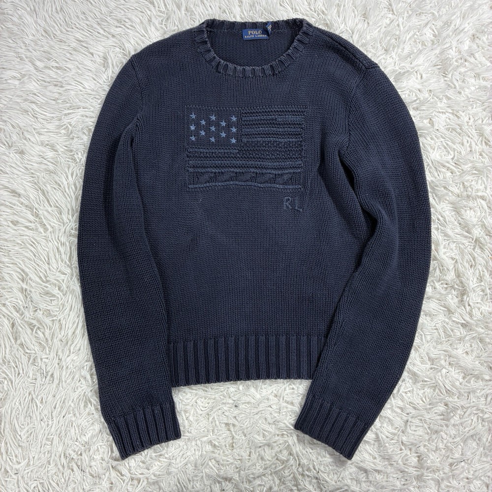 Vintage Polo Ralph Lauren American Flag Knit Sweater, Navy, USA
