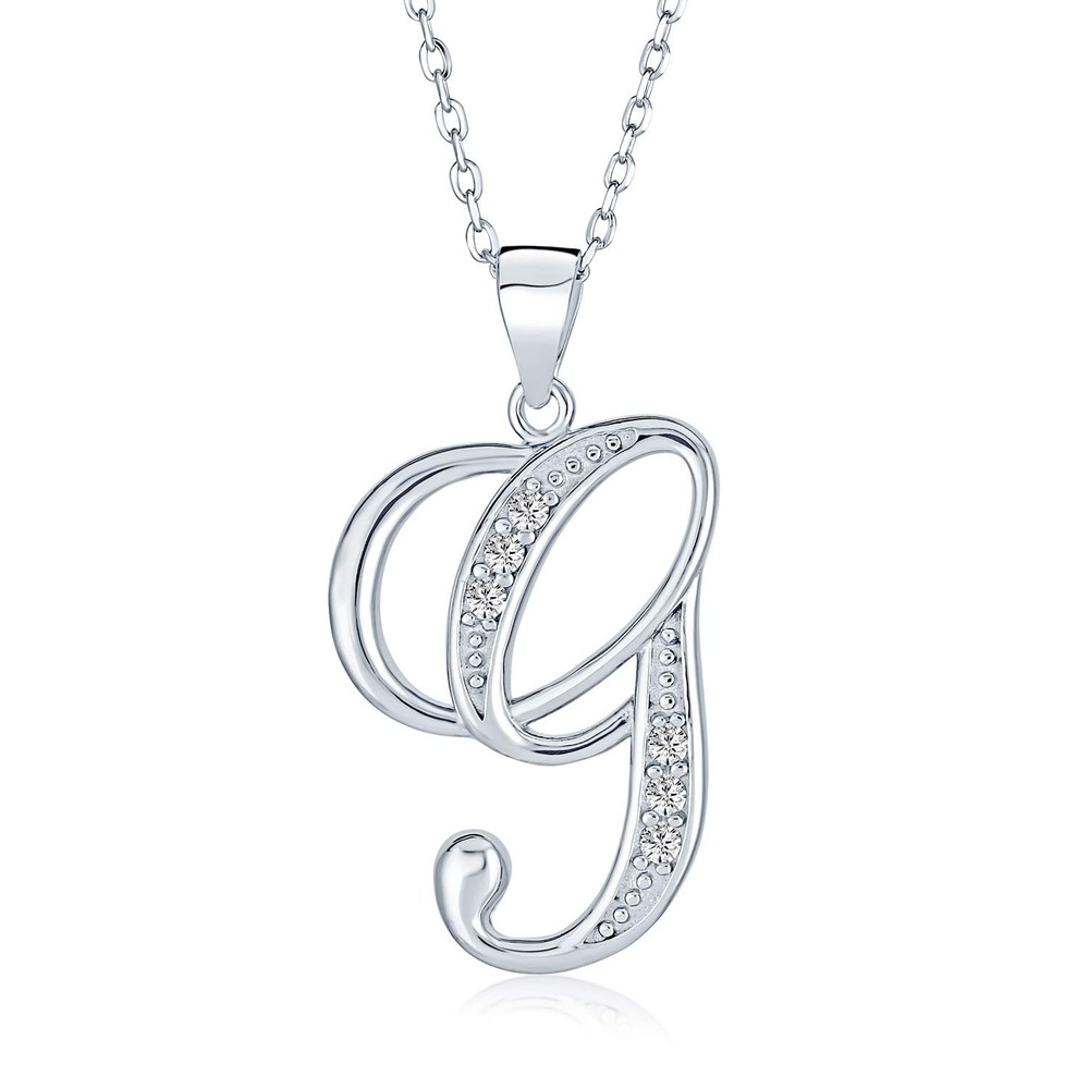 ABC Cubic Zirconia Pave CZ Cursive Script Letter Alphabet Initial G Pendant N...