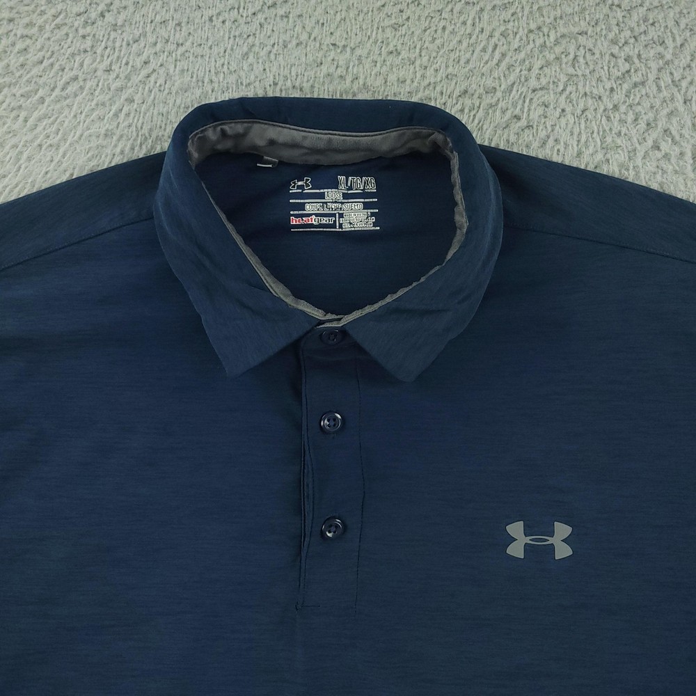 Under Armour Polo Shirt Mens XL Blue HeatGear Loose Fit Golf Performance Stretch