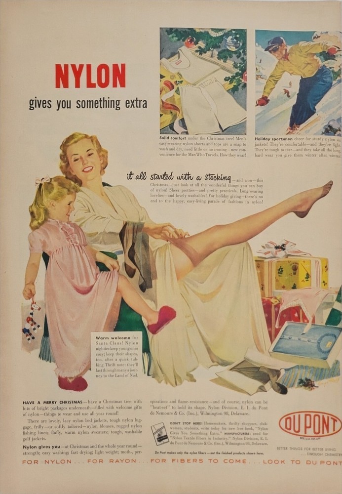 1951 Dupont Nylons Under Christmas Tree It Started With A Stocking Vtg Print Ad