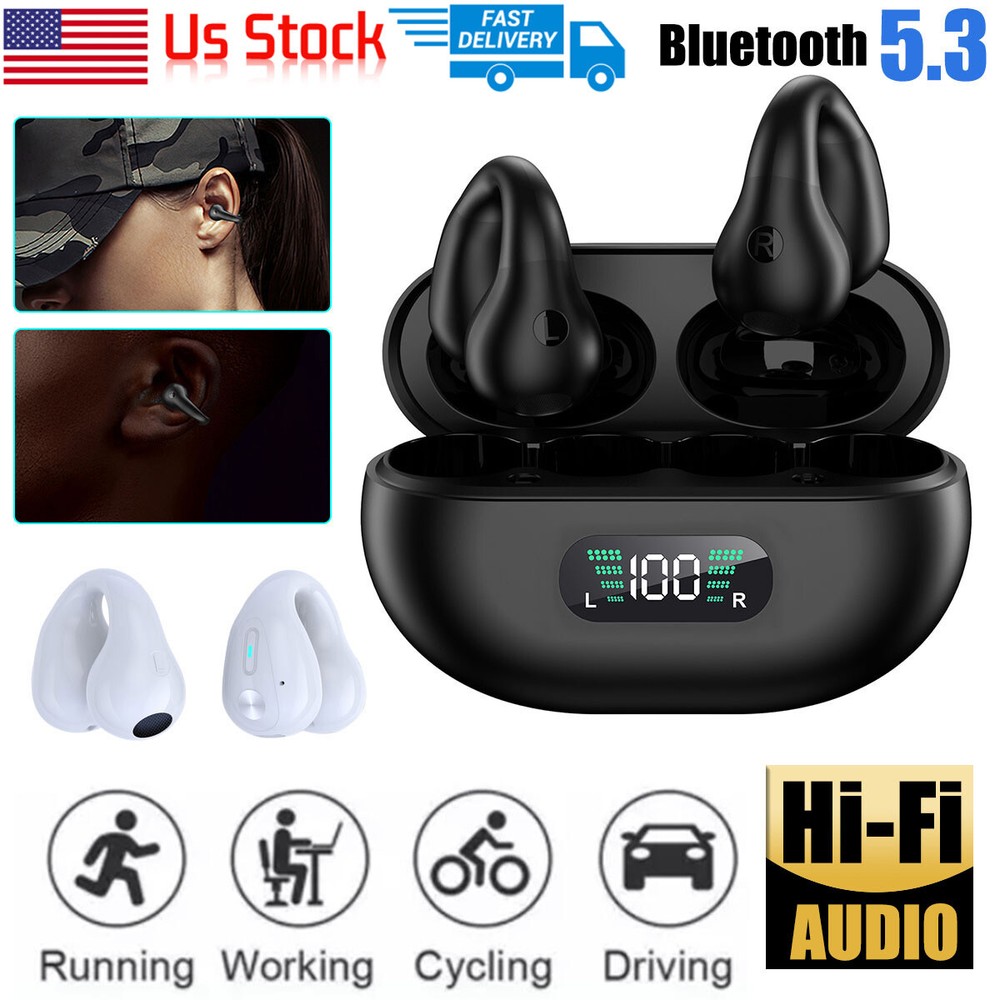 Bluetooth 5.3 Wireless Bone Conduction Earbuds Ear Clip Headset 2025 Model