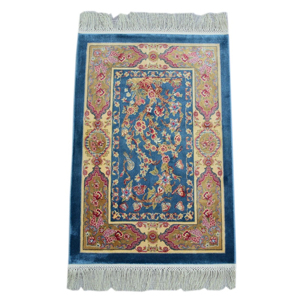 Oriental Multicolor Bamboo Silk Rug, 1.6x2.3ft, Small Silk Rug With Antique Look
