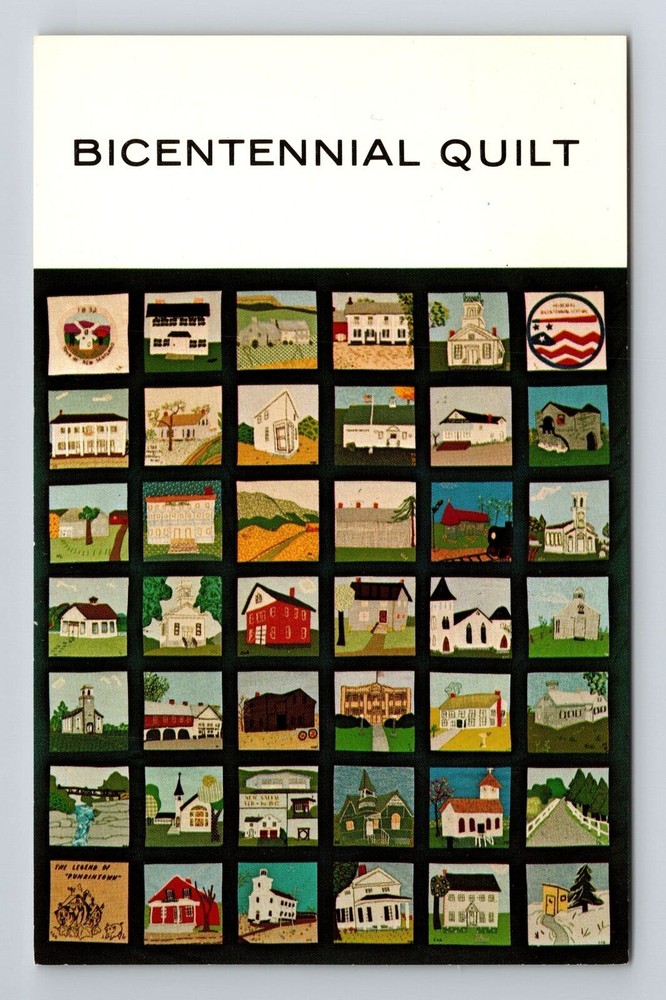 Vintage Bicentennial Quilt Souvenir Postcard New Scotland NY New York