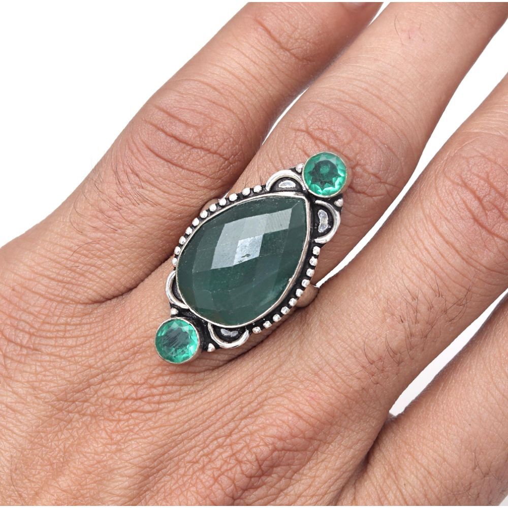 Green Onyx Cut Gemstone Handmade Silver Jewelry 8A Grade