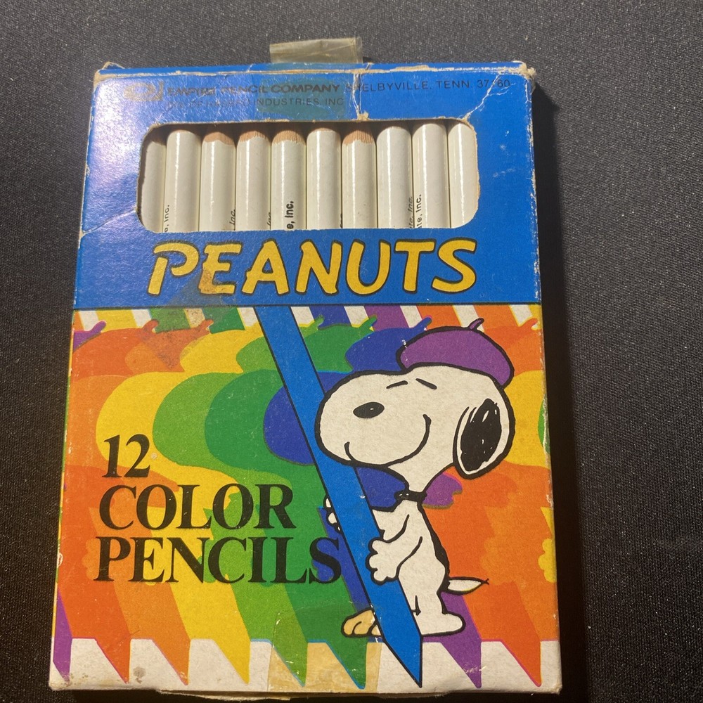Peanuts 12 Color Pencils Empire Pencil Company Snoopy 1958 NEW Vintage Box