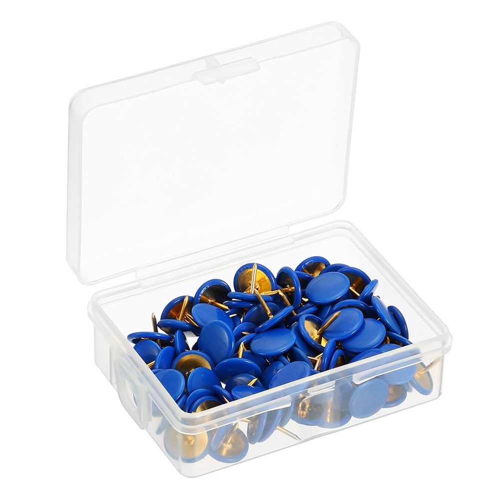 100-Pack Blue Plastic Push Pins Round Thumb Tacks for Marking and Decor