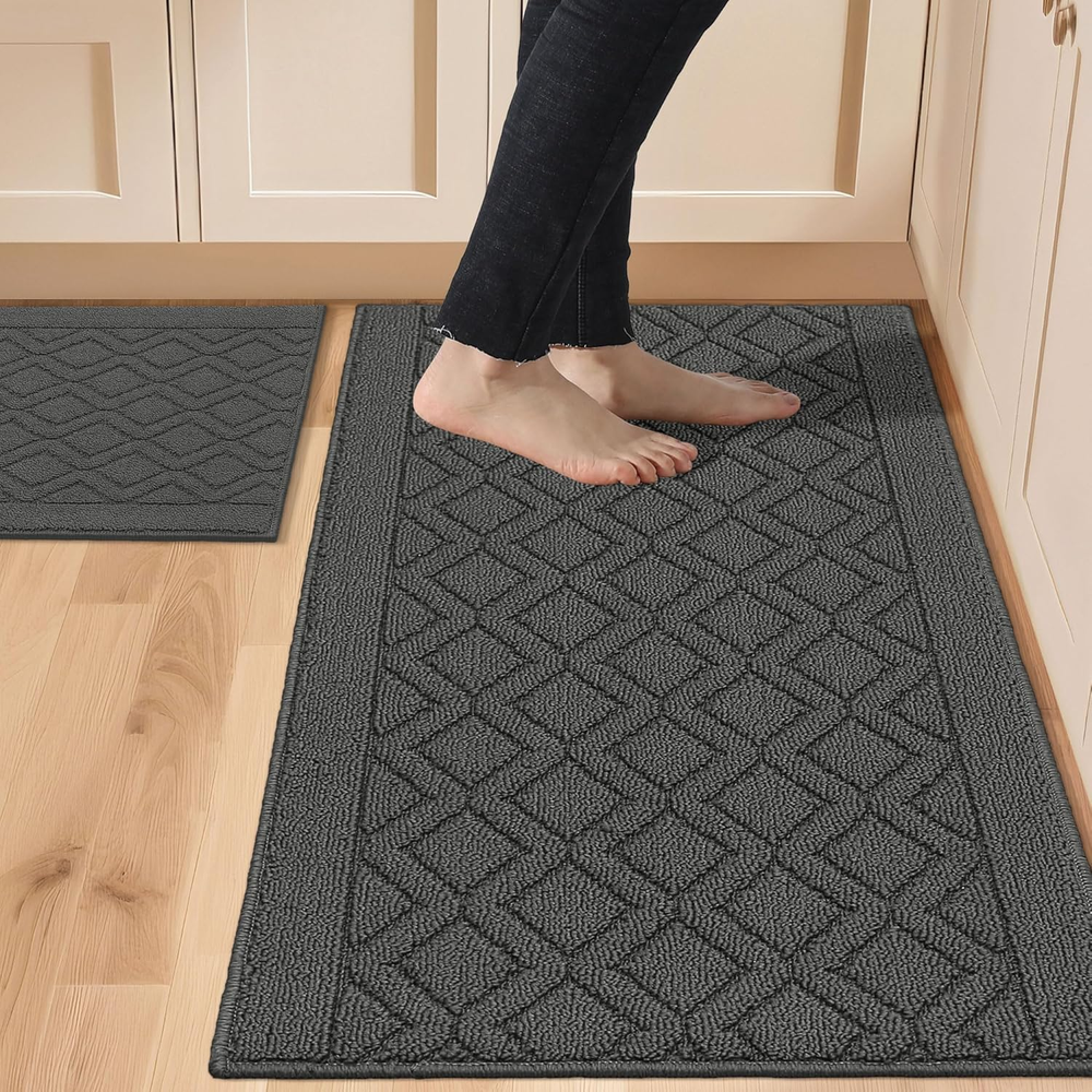 48x20 & 30x20 Inch Non-Slip Kitchen Rug Set - 2-Piece 100% Polypropylene Floor Mats  