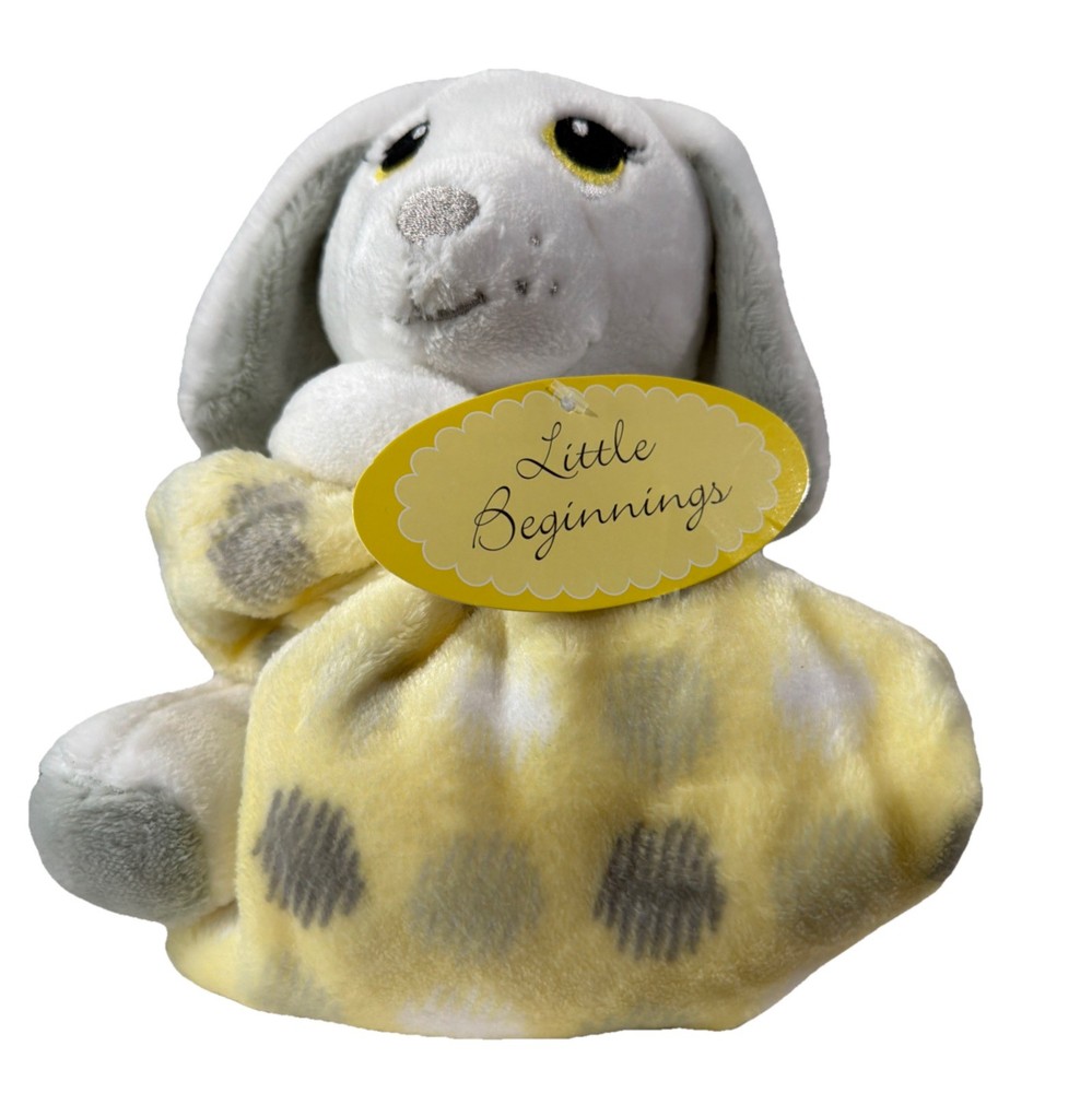 Little Beginnings White Puppy Dog Plush Lovey Security Blanket Yellow Gray NWT