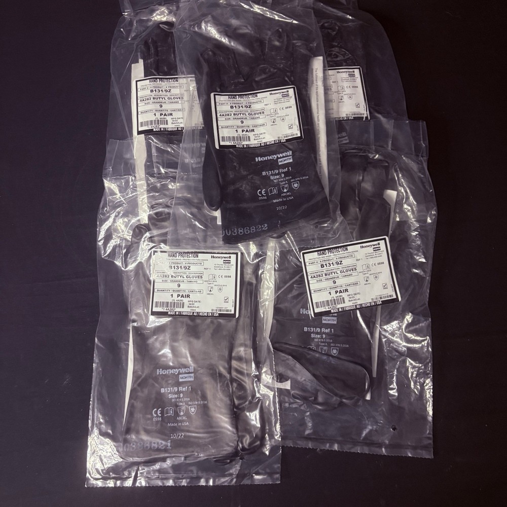 (5 Pack) Honeywell Butyl Gloves North B131/9 Chemical Resistant 13 Mil Sz 9