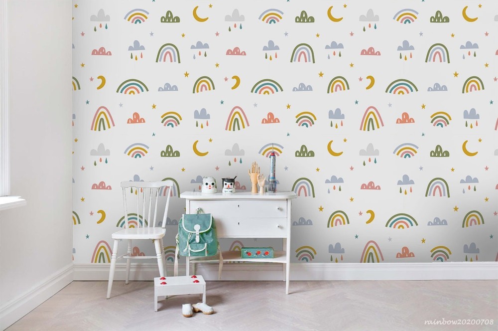3D Rainbow Clouds Moon Pattern Wall Murals Wallpaper Murals Wall Sticker