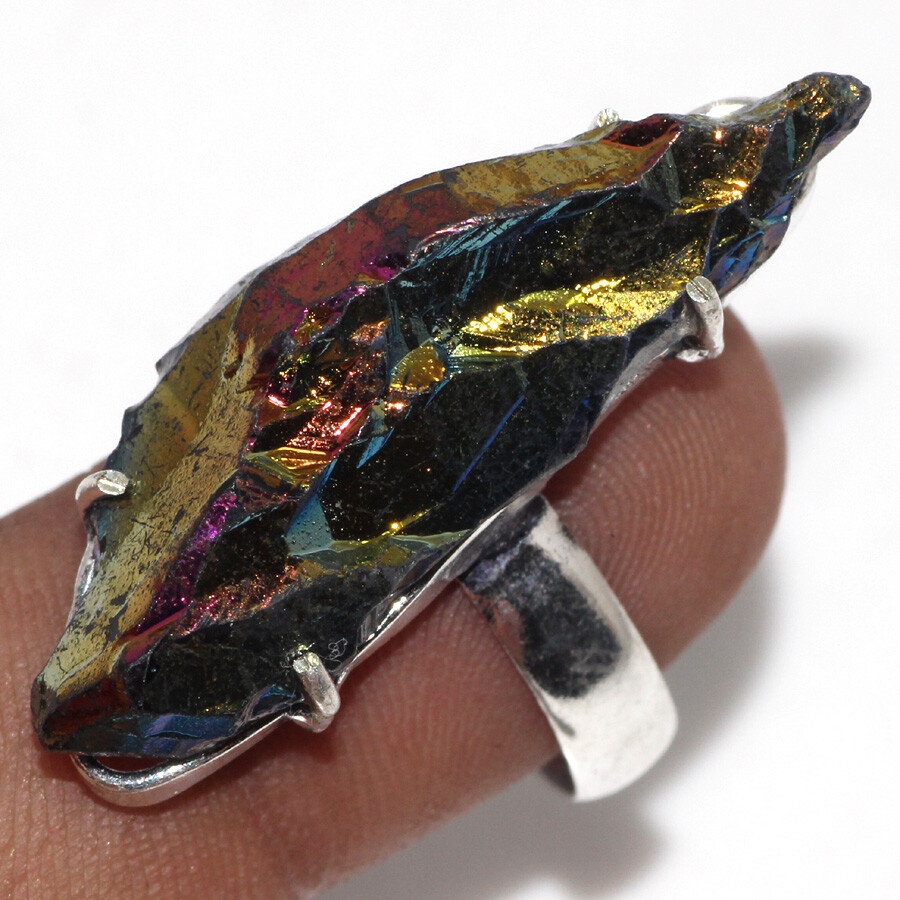 Crystal Titanium 925 Silver Plated Gemstone Ring US 9 Aesthetic Jewellery JW