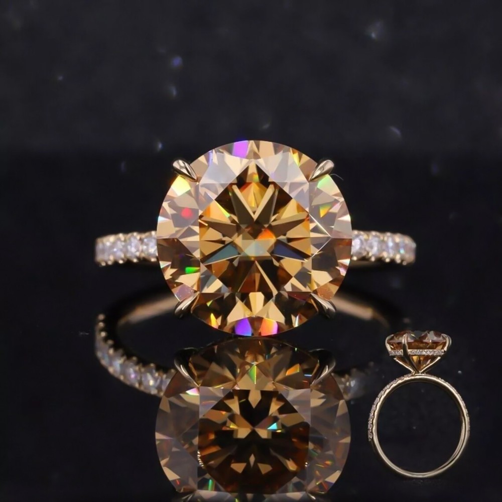 Lab Grown Champagne 4 Ct Certified Diamond 925 Silver Ring For Birthday Gift