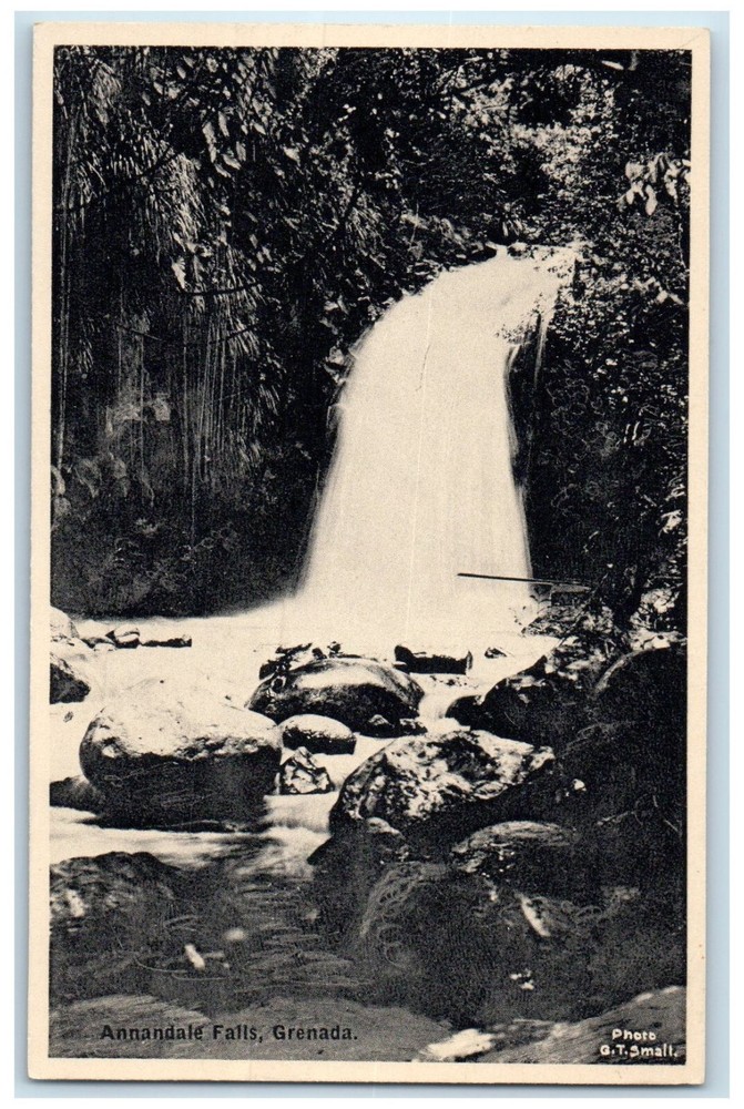 c1940's Annandale Falls Grenada Water Falls Big Rocks Vintage Unposted Postcard