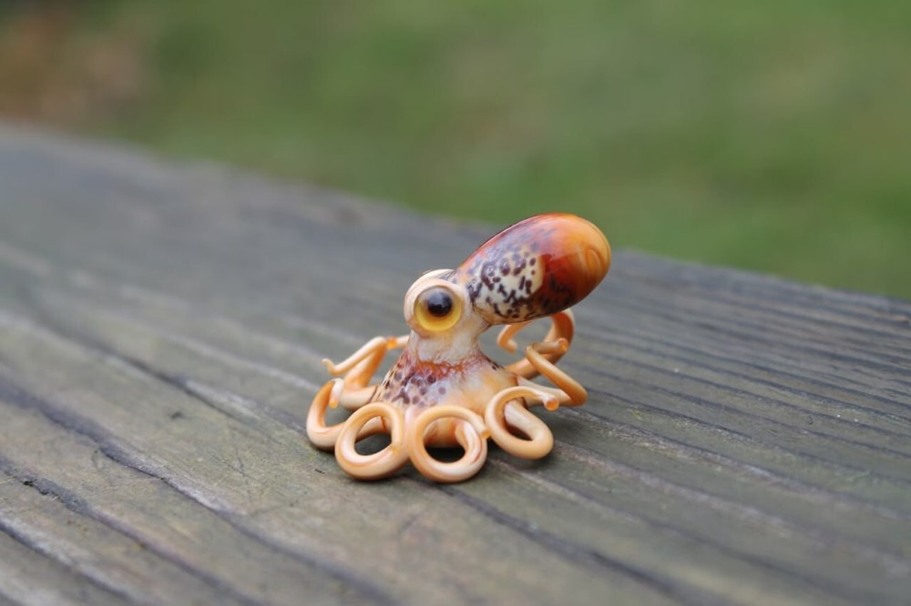 Blown Glass Octopus Figurine Handmade Kraken Sea Creature Art
