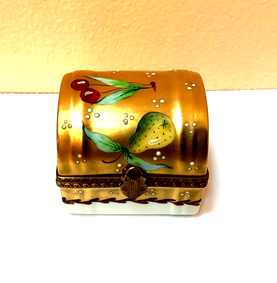 Hand-Painted Floral Gold Hinged Trinket Box from Limoges France