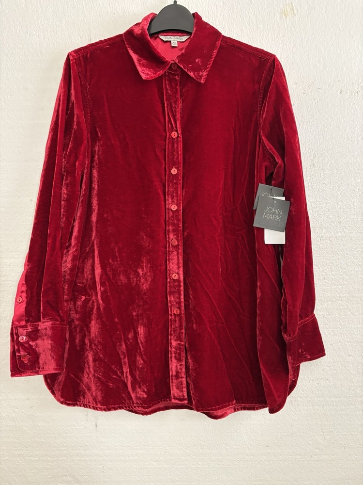 John Mark Velvet Collared Button Front Tunic Scarlet Size XS NWT