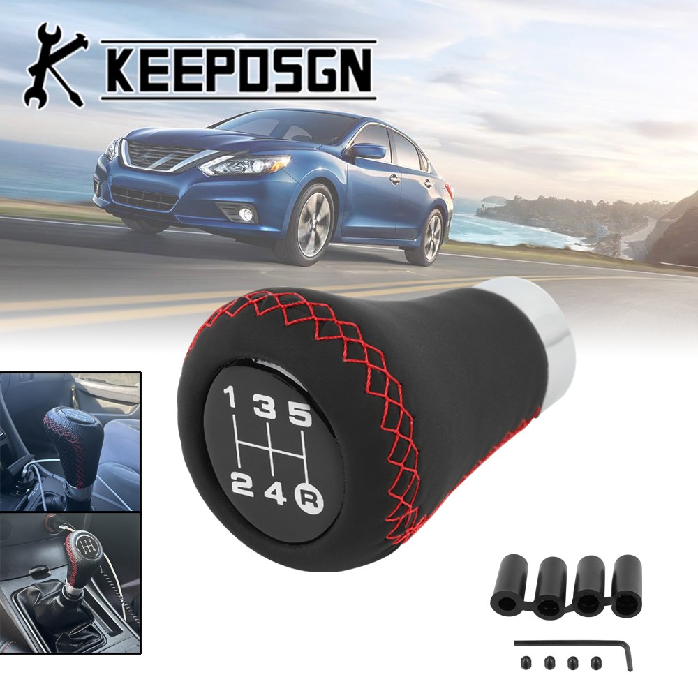 For Nissan Altima Manual Car Gear Shift Knob 5 Speed Black Red Leather Protector