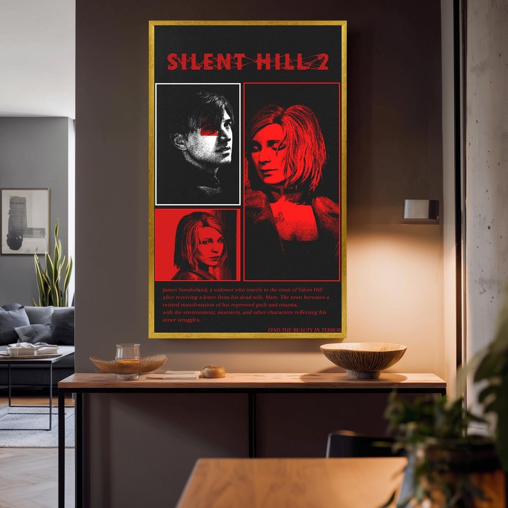 Silent Hill 2 Horror Game Red Black Art Poster