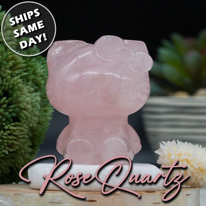 Pink Rose Quartz Crystal Gemstone HelloKitty Anime Kawaii Hello Kitty Figurine