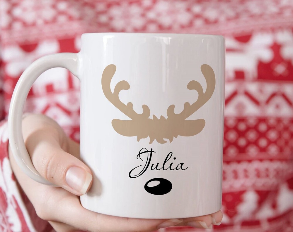 Individual Ceramic Mug Reindeer Tradition Personalized Reindeer Christmas Cup